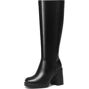 Womens Y2K Black Knee High Chunky Heel Platform Goth Grunge Square Toe Boots 8.5